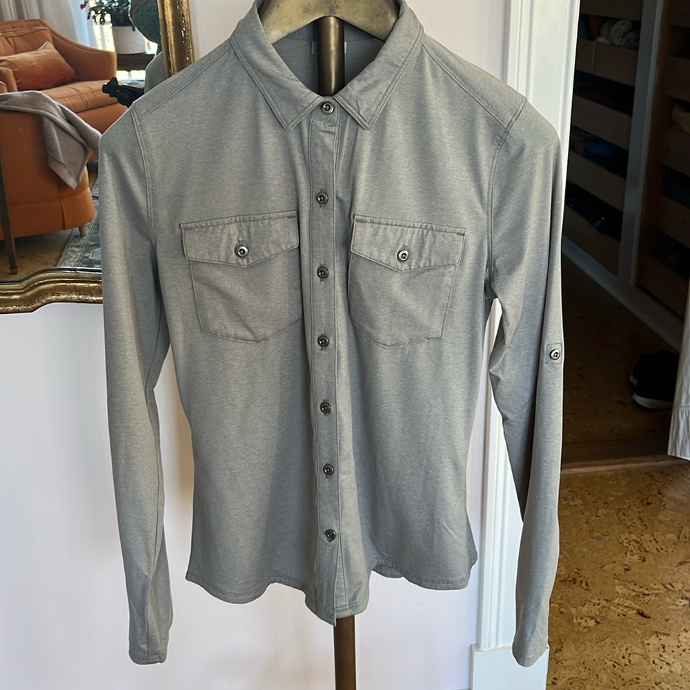 Aspen Hiking Shirt Grey Taupe Knit Button Shirt Small